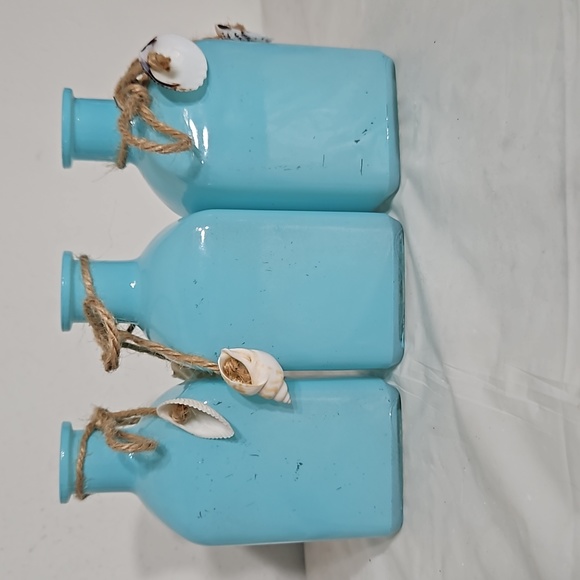 Hand Painted Light Blue Natural Twine Assorted Sea Shells Glass Jars - Picture 5 of 6